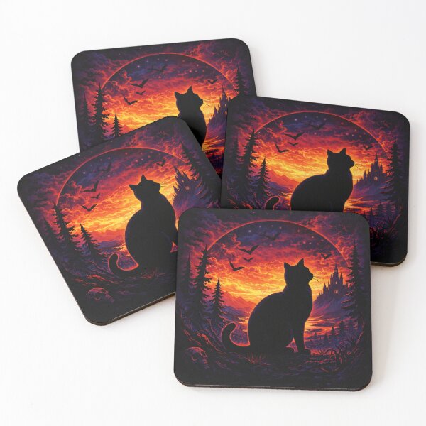 Item preview, 80s Dark Fantasy Black Cat – Gothic Retro Sunset Illustration designed and sold by DogLord.