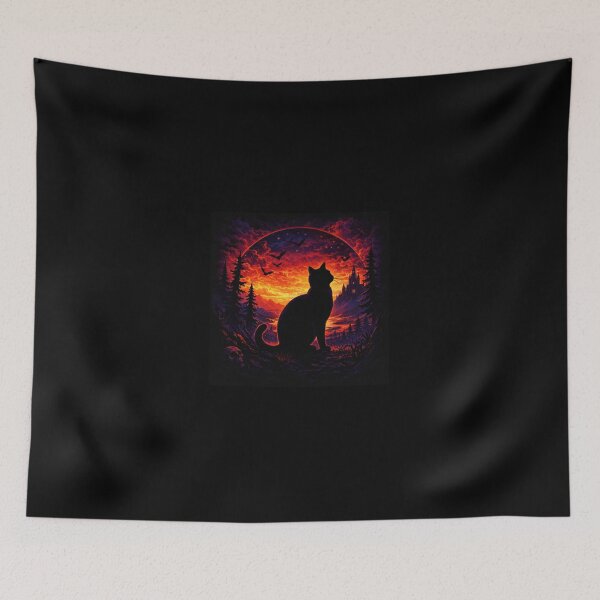 Item preview, 80s Dark Fantasy Black Cat – Gothic Retro Sunset Illustration designed and sold by DogLord.