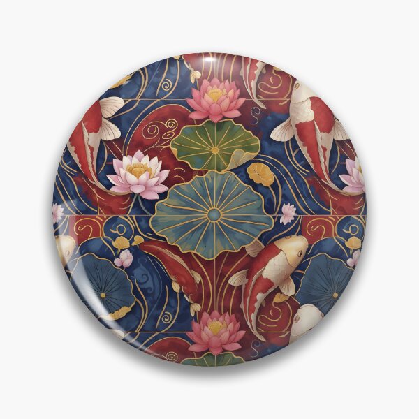 Item preview, Vibrant koi fish swim among lotus flowers in elegant oriental pattern designed and sold by Creative88Art.
