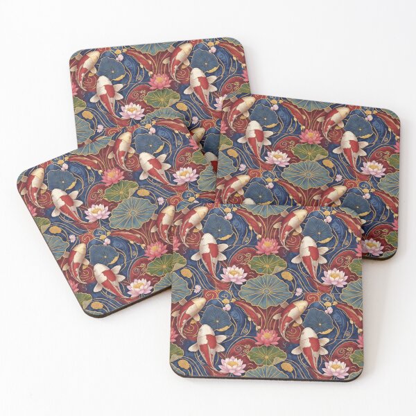 Item preview, Vibrant koi fish swim among lotus flowers in elegant oriental pattern designed and sold by Creative88Art.