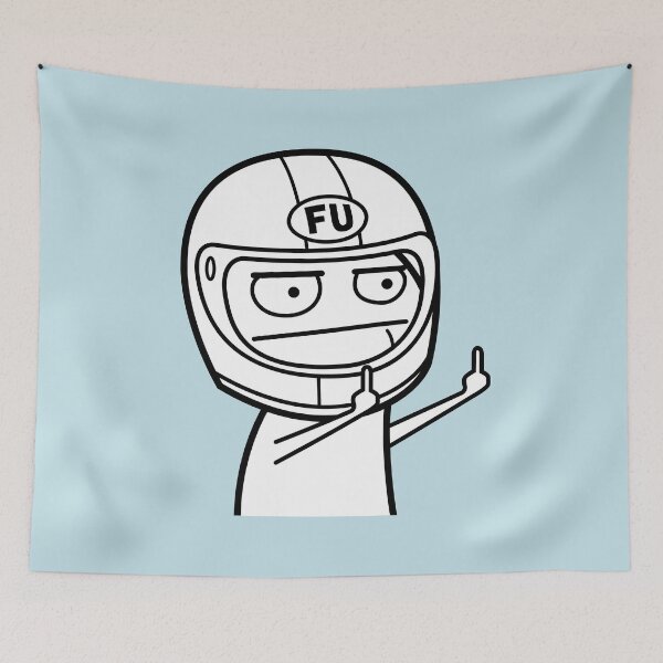 Item preview, FU middle finger meme with motorcycle helmet (black and white) designed and sold by VEB Ostladen.