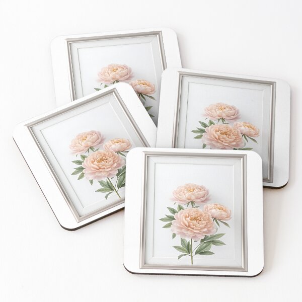 Item preview, Beautiful peach peonies in elegant silver frame on white background designed and sold by Creative88Art.