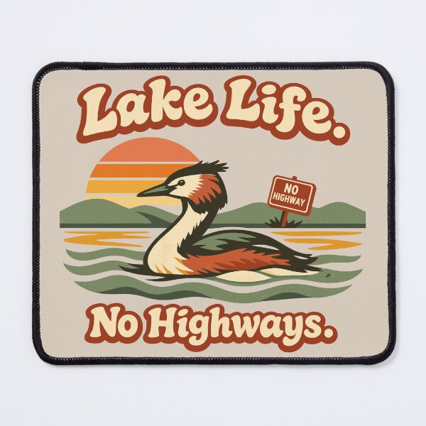 Item preview, Lake Life No Highways – Funny Crested Grebe Retro NZ designed and sold by MvuuStudio.