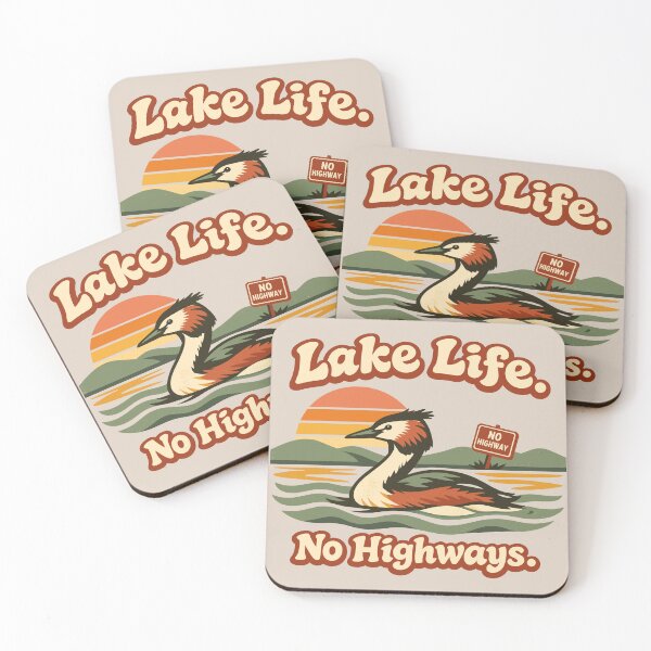 Item preview, Lake Life No Highways  – Funny Crested Grebe Retro NZ  designed and sold by MvuuStudio.