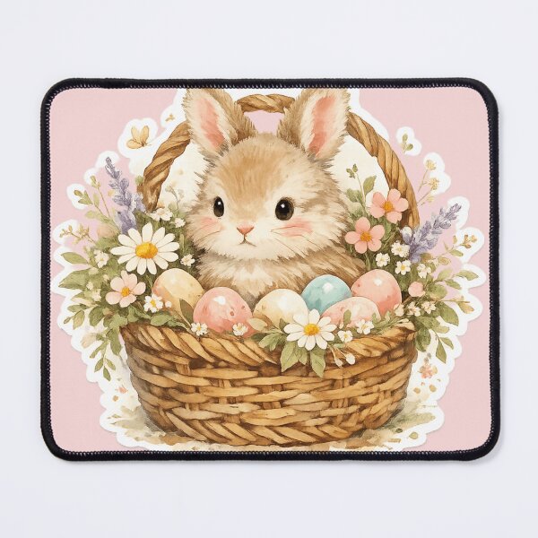 Item preview, Cottagecore Vintage Easter Bunny In Spring Basket designed and sold by Retro Mood Co.