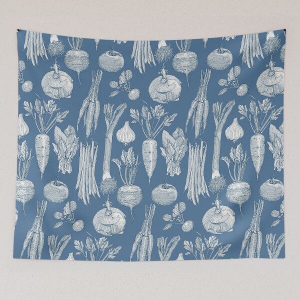 Item preview, farmer's market vegetables cobalt denim designed and sold by scrummy.