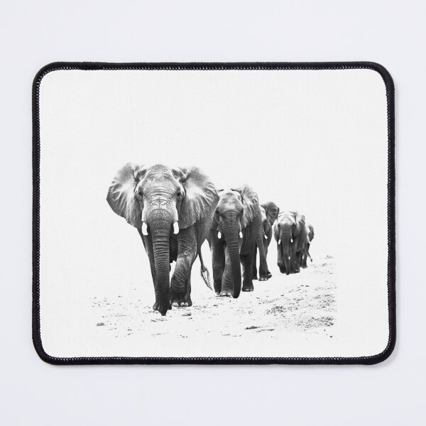 Item preview, African Elephant Herd Walking – Black and White Wildlife Photography designed and sold by inkoutninja.