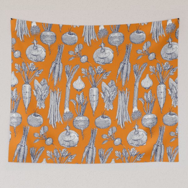 Item preview, farmer's market vegetables navy blue satsuma designed and sold by scrummy.