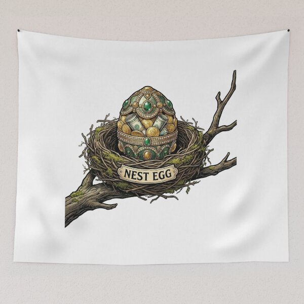 Item preview, Jeweled Nest Egg - Clever Money Pun & Wealth Illustration designed and sold by Tamer ⭐⭐⭐⭐⭐.