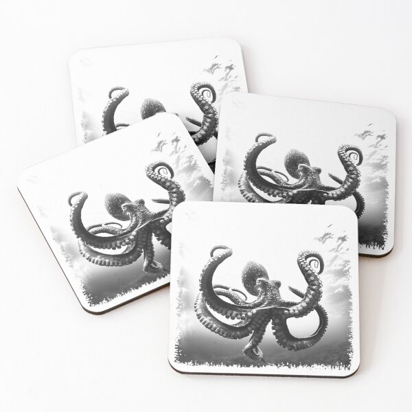 Item preview, Giant Octopus – Black and White Sea Monster Kraken Illustration designed and sold by inkoutninja.