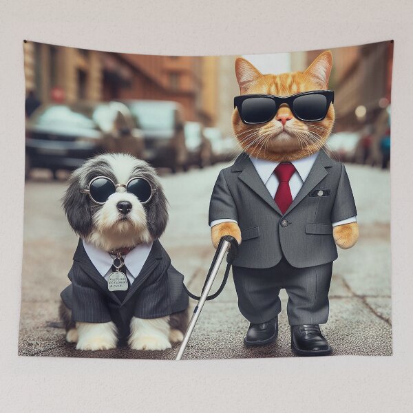 Item preview, Boss Blind Cat & Seeing Eye Dog - BDE – Sharp Suit Animal Duo designed and sold by DiamondSkyShirt.