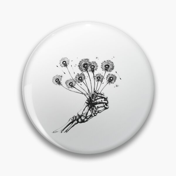 Item preview, Skeleton Hand Holding Dandelions – Gothic Botanical Black and White Art designed and sold by inkoutninja.