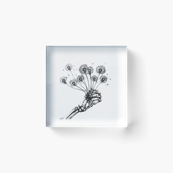 Item preview, Skeleton Hand Holding Dandelions – Gothic Botanical Black and White Art designed and sold by inkoutninja.