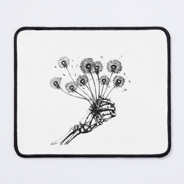 Item preview, Skeleton Hand Holding Dandelions – Gothic Botanical Black and White Art designed and sold by inkoutninja.