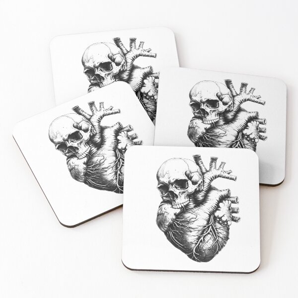 Item preview, Skull Anatomical Heart – Gothic Dark Anatomy Black and White Illustration designed and sold by inkoutninja.