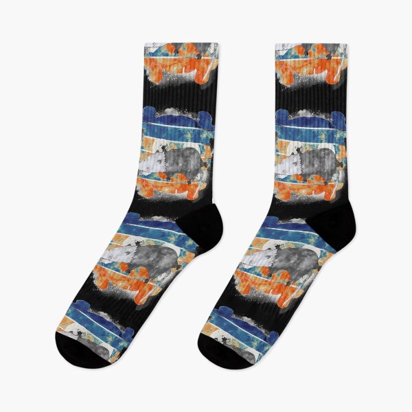 Item preview, Abstract Watercolor Opossum - Quirky Possum in Blue Orange Bands Illustration designed and sold by TheArtOfTreble.
