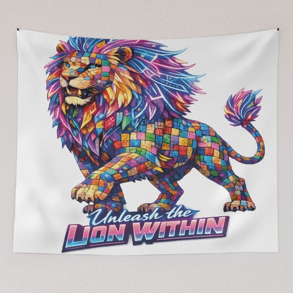 Item preview, Neon Mosaic Lion – Unleash Your Inner Strength designed and sold by IMPACT MODE.