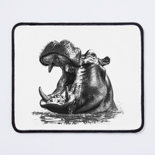 Item preview, Yawning Hippo – Black and White Wildlife Portrait Illustration designed and sold by inkoutninja.