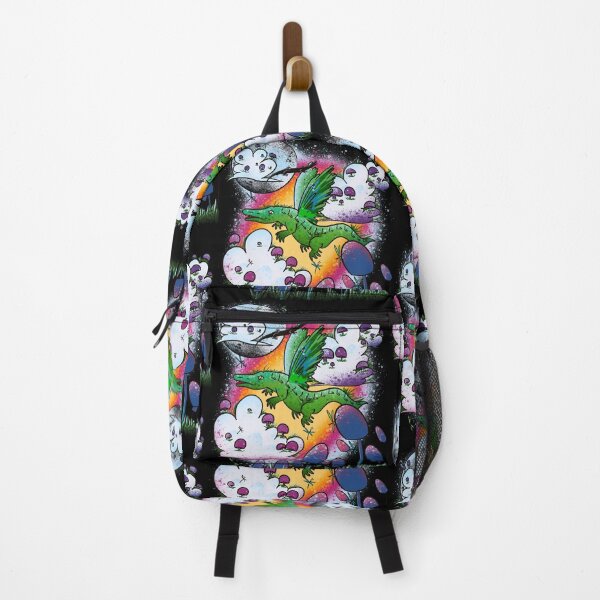 Item preview, Whimsical Flying Alligator Dragon in Mushroom Sky - Psychedelic Fantasy Illustration designed and sold by TheArtOfTreble.