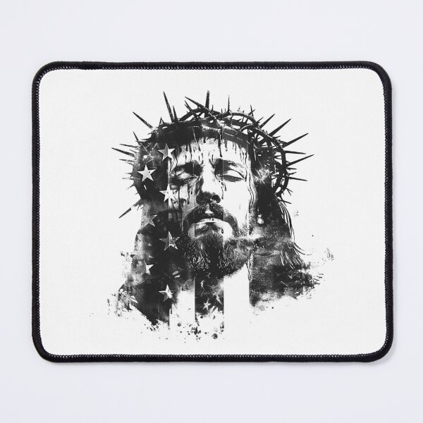 Item preview, Jesus With Crown of Thorns American Flag – Grunge Black and White Christian Art designed and sold by inkoutninja.