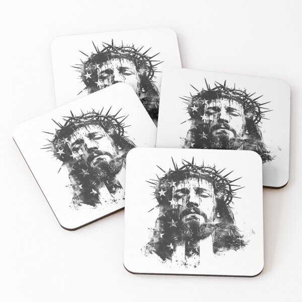 Item preview, Jesus With Crown of Thorns American Flag – Grunge Black and White Christian Art designed and sold by inkoutninja.