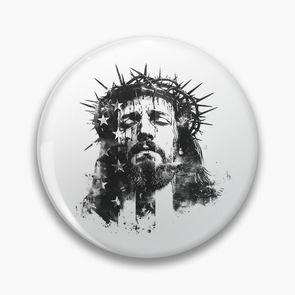 Item preview, Jesus With Crown of Thorns American Flag – Grunge Black and White Christian Art designed and sold by inkoutninja.