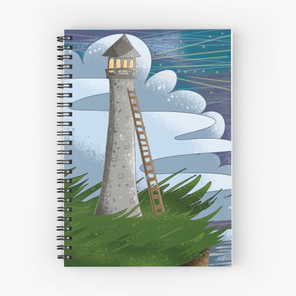 Item preview, Whimsical Lighthouse with Ladder in Dreamy Clouds - Fantasy Night Illustration designed and sold by TheArtOfTreble.