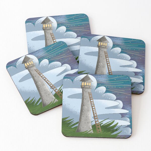 Item preview, Whimsical Lighthouse with Ladder in Dreamy Clouds - Fantasy Night Illustration designed and sold by TheArtOfTreble.