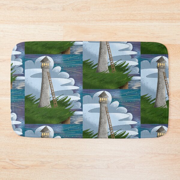 Item preview, Whimsical Lighthouse with Ladder in Dreamy Clouds - Fantasy Night Illustration designed and sold by TheArtOfTreble.