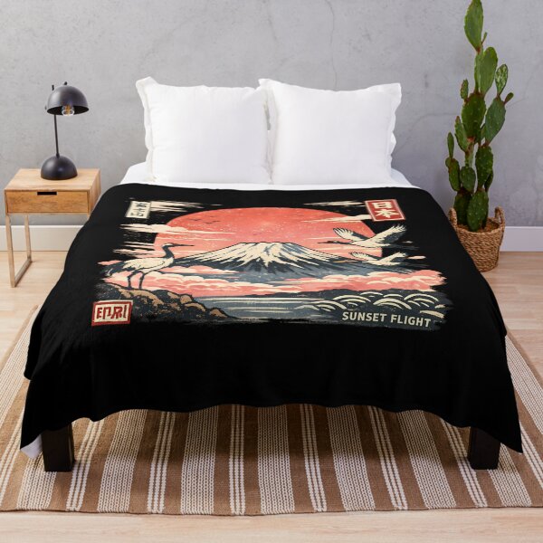 Item preview, Mount Fuji Sunset Flight Japanese Crane Landscape Vintage Japan Style designed and sold by VaporTokyo.