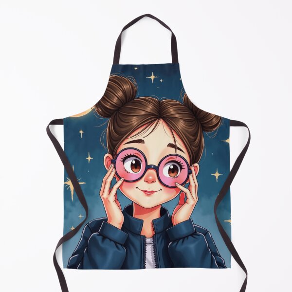 Aperçu de l'œuvre Stellar Wonder Girl – Portrait mignon avec des lunettes galaxie créée et vendue par Dream Bloom Gallery.