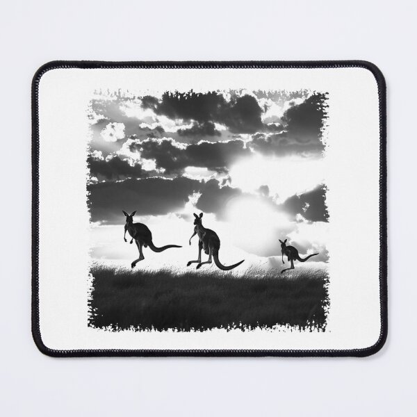Item preview, Kangaroo Silhouettes at Sunset – Black and White Australian Outback Art designed and sold by inkoutninja.