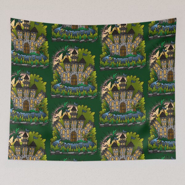 Item preview, Whimsical Tropical Castle with Flying Toucans - Jungle Fantasy Illustration designed and sold by TheArtOfTreble.