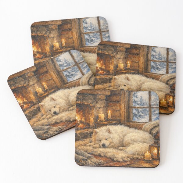 Item preview, Cozy Cabin Sleeping Dog by Fireplace designed and sold by BrickByDream.
