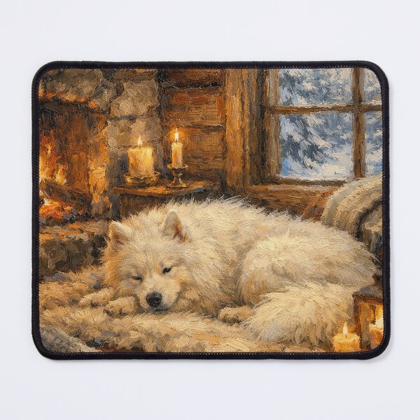 Item preview, Cozy Cabin Sleeping Dog by Fireplace designed and sold by BrickByDream.