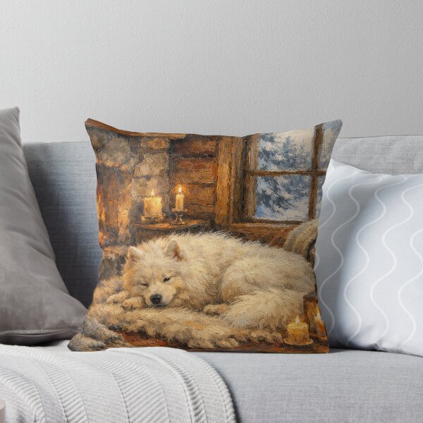 Item preview, Cozy Cabin Sleeping Dog by Fireplace designed and sold by BrickByDream.