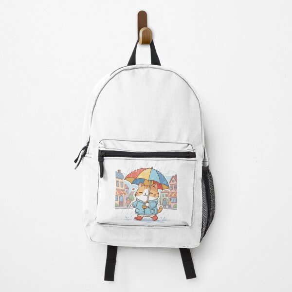 Item preview, Cute Cat with Umbrella in the Rain - Kawaii Ginger Nyan Illustration designed and sold by NoopnyangStudio.