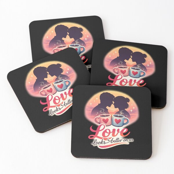 Item preview, Love Looks Better On Us – Romantic Couple Silhouette Coffee Mug Sunset Sticker designed and sold by CutePearlStudio.
