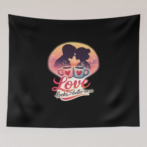 Item preview, Love Looks Better On Us – Romantic Couple Silhouette Coffee Mug Sunset Sticker designed and sold by CutePearlStudio.