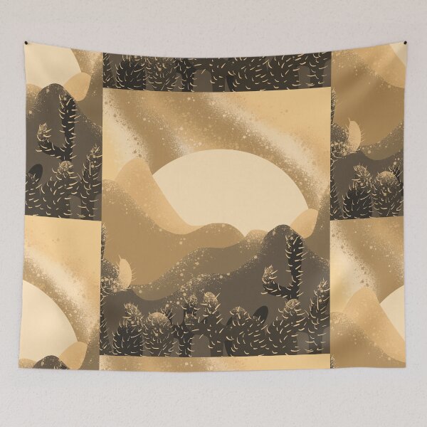 Item preview, Golden Desert Sunset with Cacti - Minimalist Boho Landscape Illustration designed and sold by TheArtOfTreble.