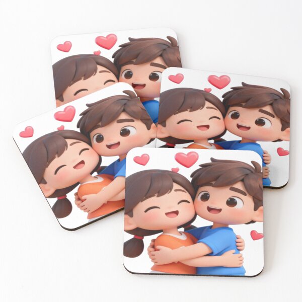 Item preview, Joyful Hug – Cute 3D Cartoon Couple Illustration designed and sold by Cristhian Almanza.