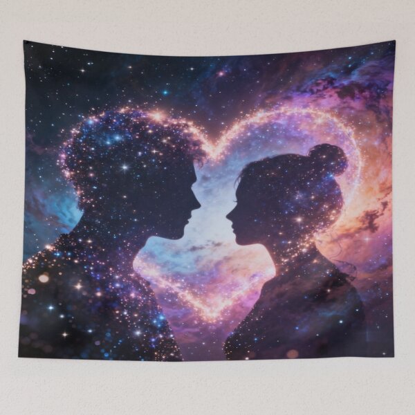 Item preview, Cosmic Love – Starry Silhouette Couple Illustration designed and sold by Cristhian Almanza.