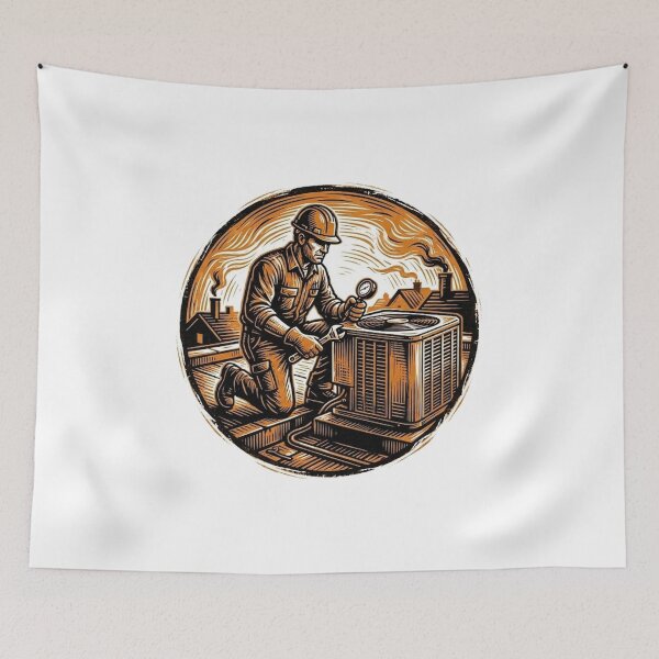 Item preview, Vintage Woodcut HVAC Technician Graphic designed and sold by LightPrintsCo.