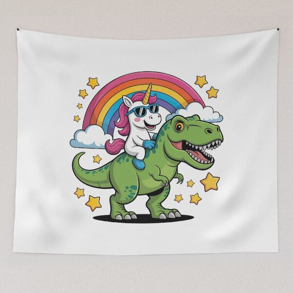 Item preview, Cartoon Dinosaur And Unicorn, Unicorn Riding Dinosaur designed and sold by graphic-genie.