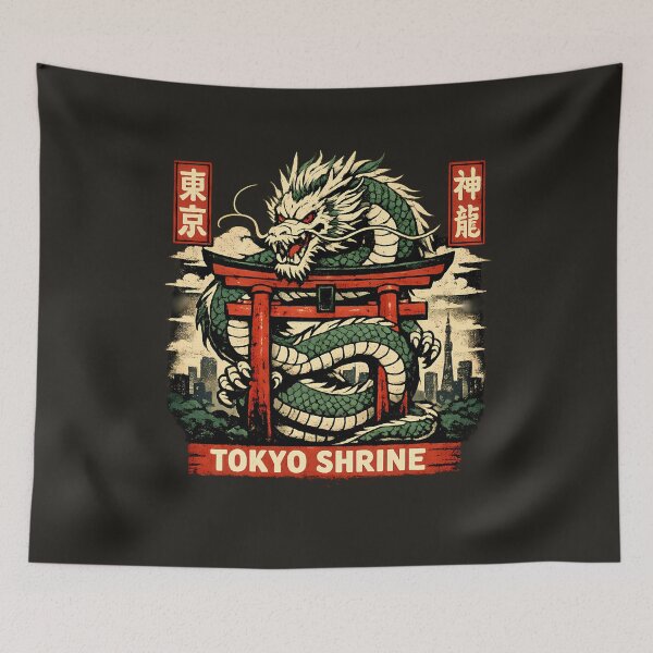 Item preview, Tokyo Shrine Dragon Vintage Japanese Mythology Streetwear Style Illustration designed and sold by VaporTokyo.