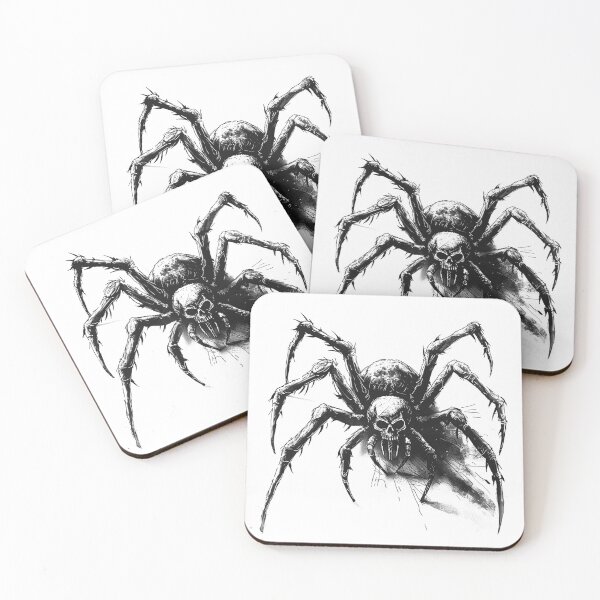 Item preview, Skull Spider – Creepy Tarantula Horror Black and White Illustration designed and sold by inkoutninja.
