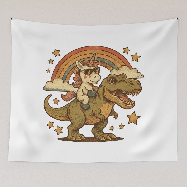 Item preview, Cartoon Dinosaur And Unicorn, Unicorn Riding Dinosaur designed and sold by graphic-genie.