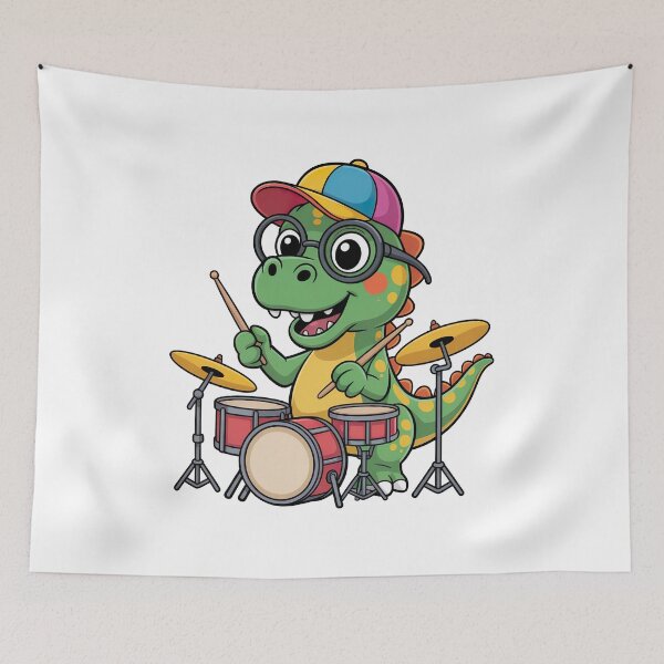 Item preview, Cartoon Dinosaur, Cartoon Dinosaur Playing Drums designed and sold by graphic-genie.