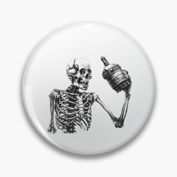Item preview, Skeleton Toasting Grenade – Dark Humor Black and White Illustration designed and sold by inkoutninja.