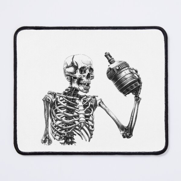 Item preview, Skeleton Toasting Grenade – Dark Humor Black and White Illustration designed and sold by inkoutninja.